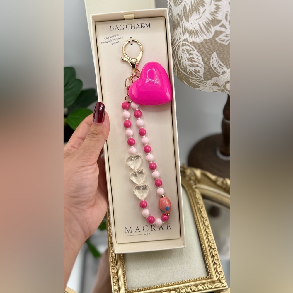MacRae & Co. Pink Heart Bag Charm Keychain – Beaded Design